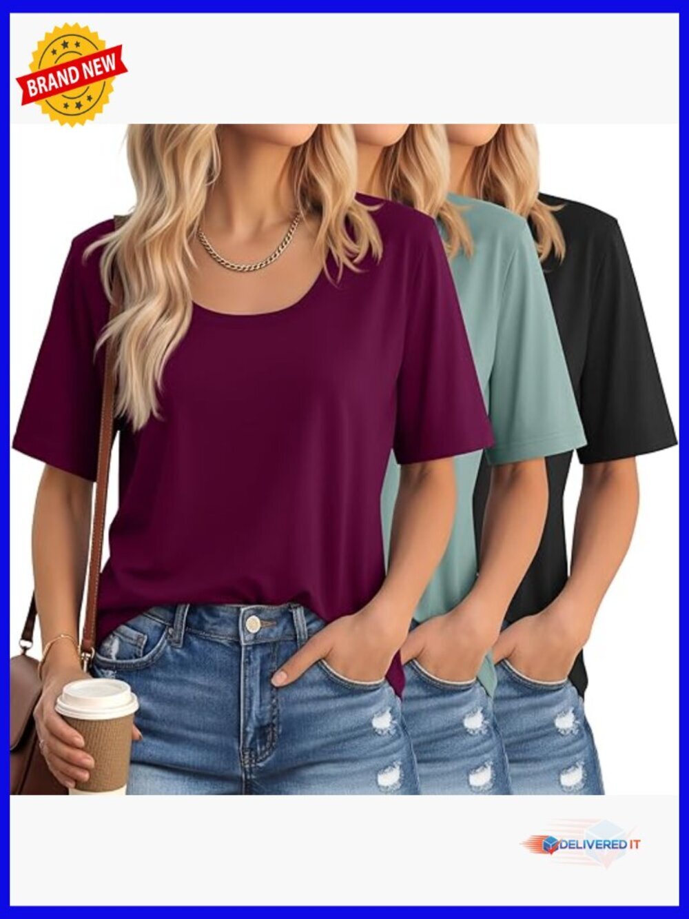 3 Pack Scoop Neck Elbow Length Half Sleeve T-Shirt Casual Summer Loose Basic